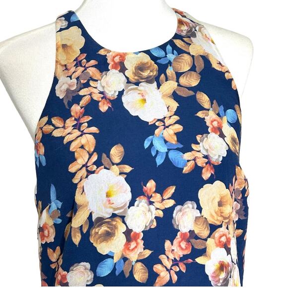 J. Crew Navy Floral Sleeveless Blouse Size 0 Silk - Picture 2 of 11